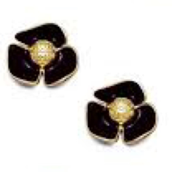 🆕 Tory Burch Authentic Small Black Resin Fleur & Gold Tone Logo Stud Earrings - Picture 8 of 12